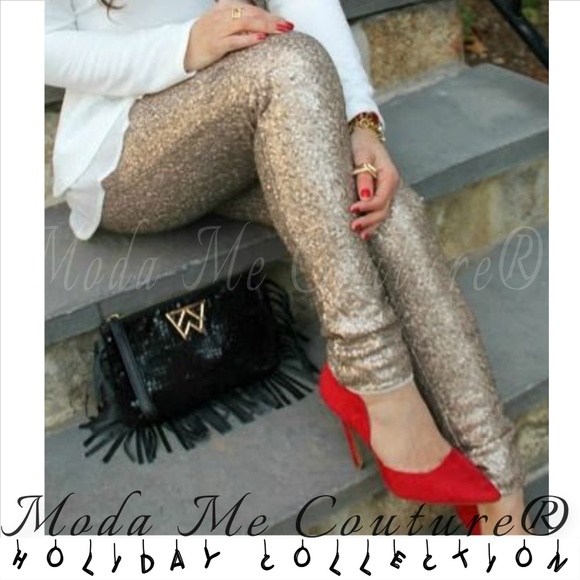 Champagne Sequin Skinny Pants - Picture 4 of 4